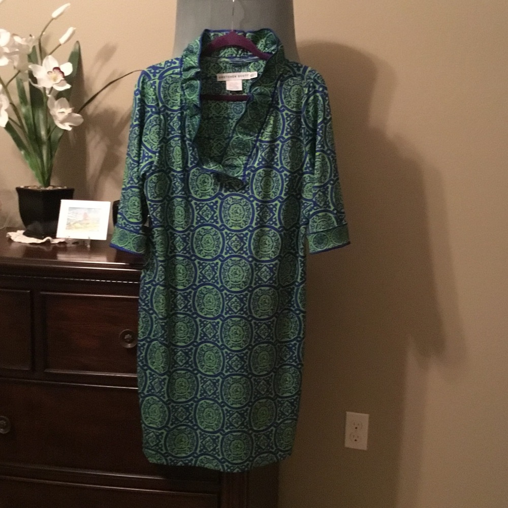 Gretchen Scott Designs Vibrant Green and Blue Dress